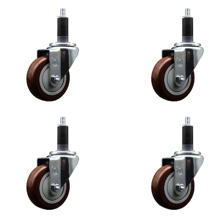 Service Caster 3.5'' Maroon Poly Wheel Swivel 1-1/8'' Expanding Stem Caster Set, 4PK SCC-EX20S3514-PPUB-MRN-118-4